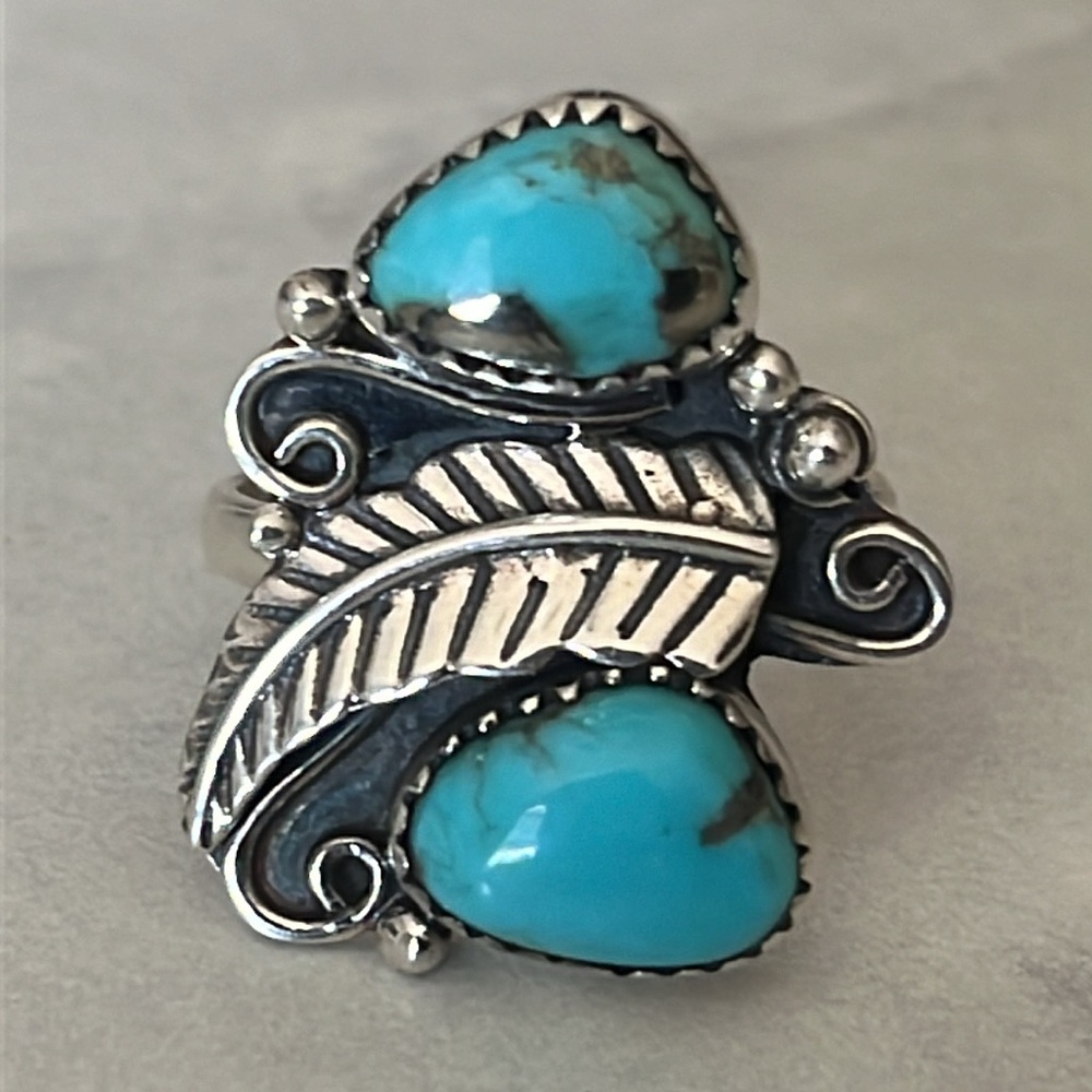 925 Sterling Silver Native/Navajo TURQUOISE Ring Size 9.5